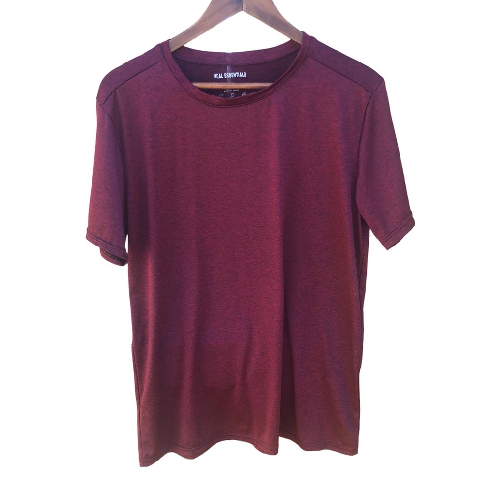 Real Essentials Tee Shirt Workout Size Large Maroon Black